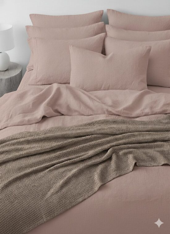 Minkštinto lino patalynės komplektas 140x200;50x70 - pelenų rožinis